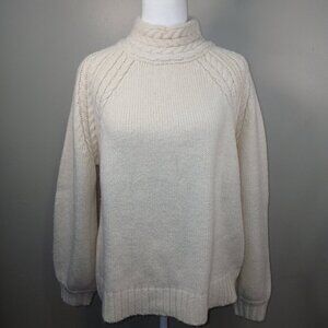 LOVE RICHE CREAM SWEATER MOCK TURTLENECK CABLE KNIT TRIM DESIGN WOMENS  LARGE